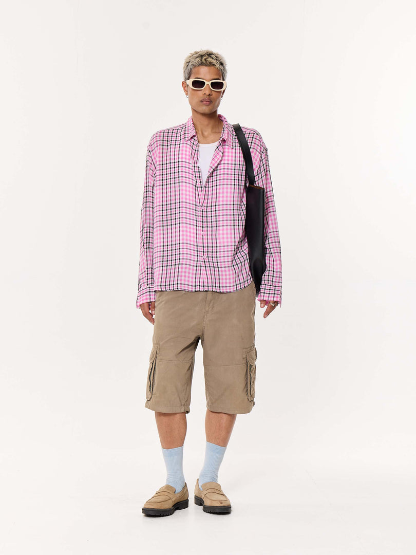 Pink & Black Tartan Oversized Cropped Shirt