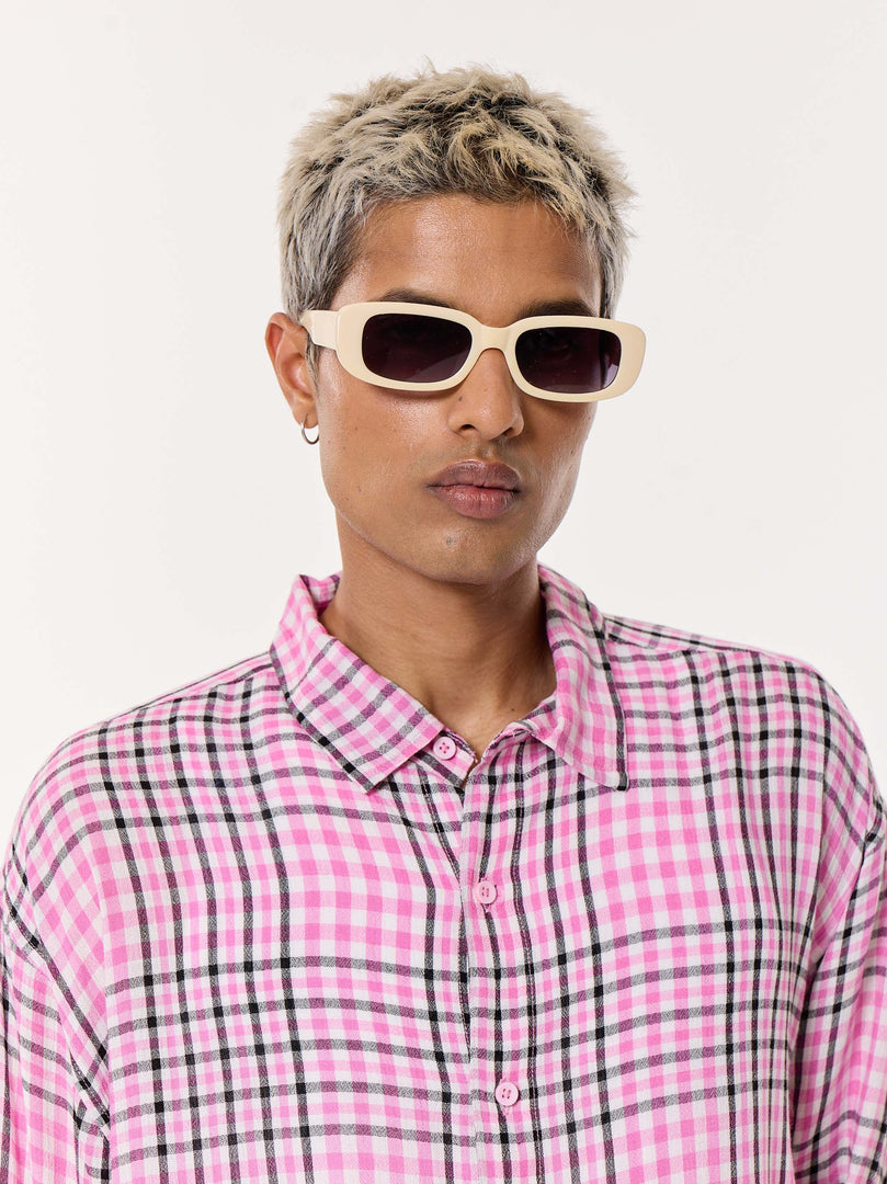 Pink & Black Tartan Oversized Cropped Shirt