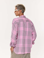 Load image into Gallery viewer, Pink &amp; Black Tartan Oversized Cropped Shirt