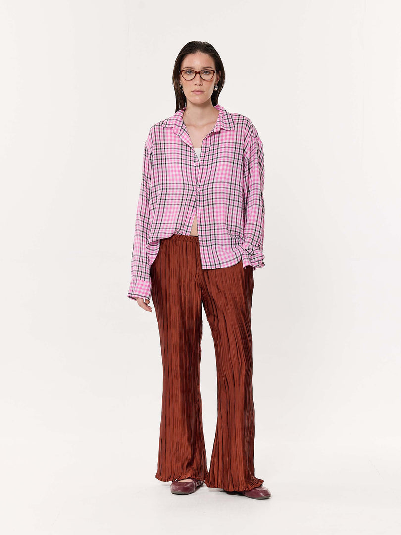 Pink & Black Tartan Oversized Cropped Shirt