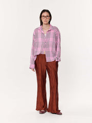 Pink & Black Tartan Oversized Cropped Shirt