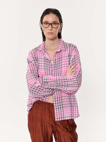 Load image into Gallery viewer, Pink &amp; Black Tartan Oversized Cropped Shirt