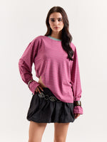Load image into Gallery viewer, Pink &amp; Mint Striped Loose Fit Cropped T-Shirt