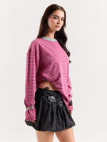 Load image into Gallery viewer, Pink &amp; Mint Striped Loose Fit Cropped T-Shirt