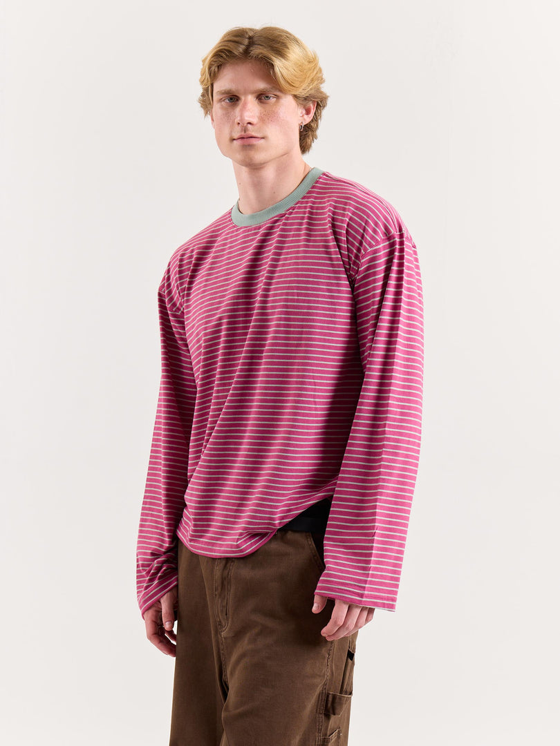 Pink & Mint Striped Loose Fit Cropped T-Shirt