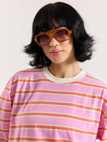 Load image into Gallery viewer, Pink &amp; Orange Striped Loose Fit Cropped T-Shirt