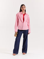 Load image into Gallery viewer, Pink &amp; Red Striped Seersucker Cropped Shirt