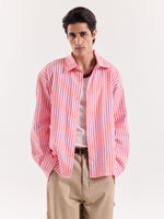 Load image into Gallery viewer, Pink &amp; Red Striped Seersucker Cropped Shirt