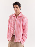 Load image into Gallery viewer, Pink &amp; Red Striped Seersucker Cropped Shirt