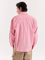 Load image into Gallery viewer, Pink &amp; Red Striped Seersucker Cropped Shirt