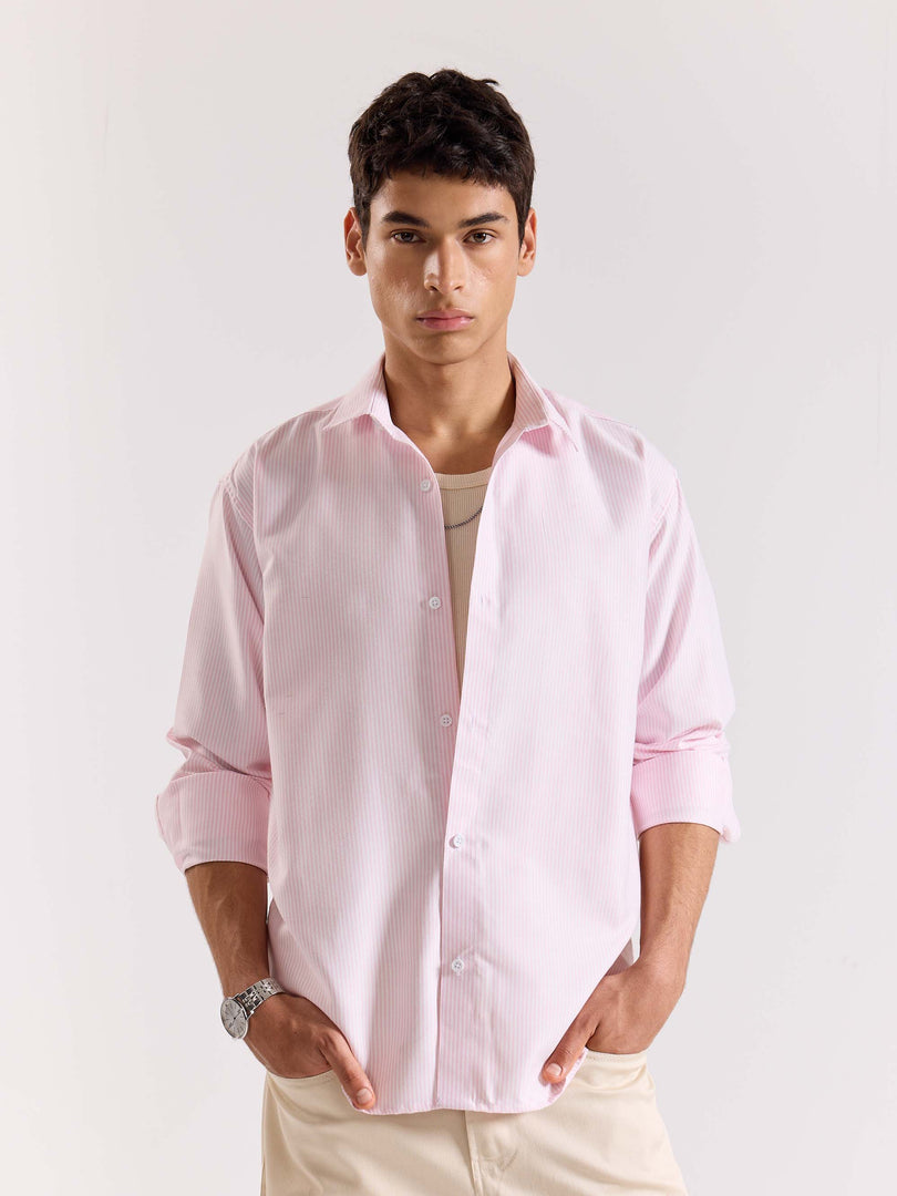 Relaxed Fit Pink Striped Shirt