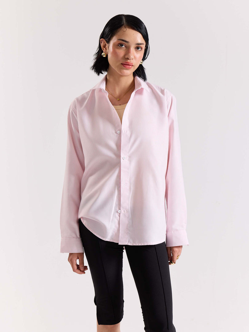 Relaxed Fit Pink Striped Shirt
