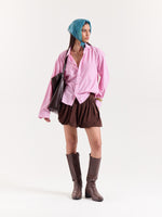 Load image into Gallery viewer, Pink &amp; White Classic Striped Poplin Cropped Shirt