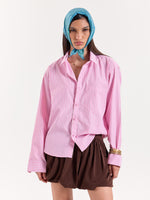 Load image into Gallery viewer, Pink &amp; White Classic Striped Poplin Cropped Shirt