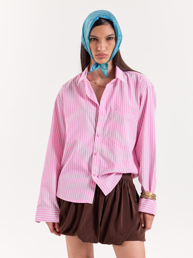 Pink & White Classic Striped Poplin Cropped Shirt