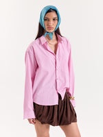 Load image into Gallery viewer, Pink &amp; White Classic Striped Poplin Cropped Shirt