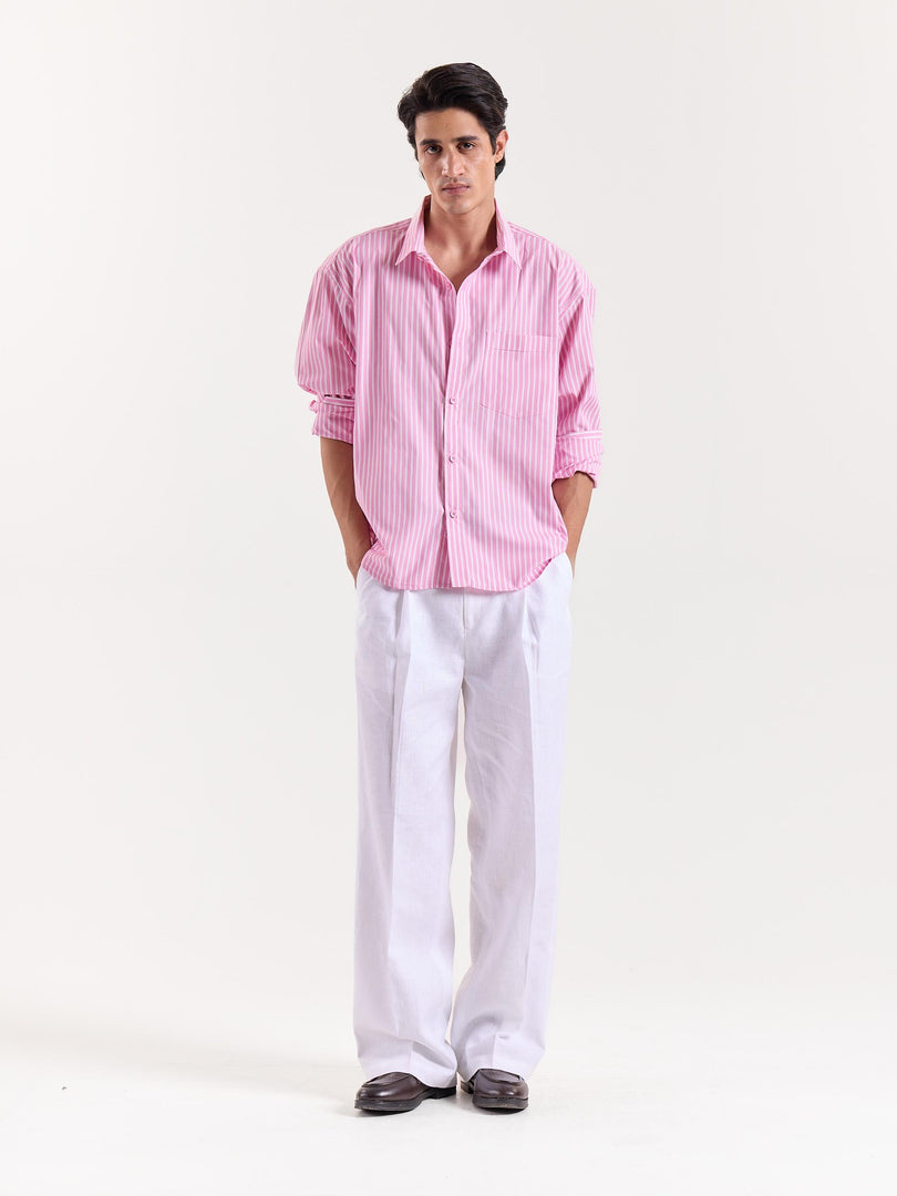 Pink & White Classic Striped Poplin Cropped Shirt