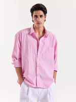 Load image into Gallery viewer, Pink &amp; White Classic Striped Poplin Cropped Shirt