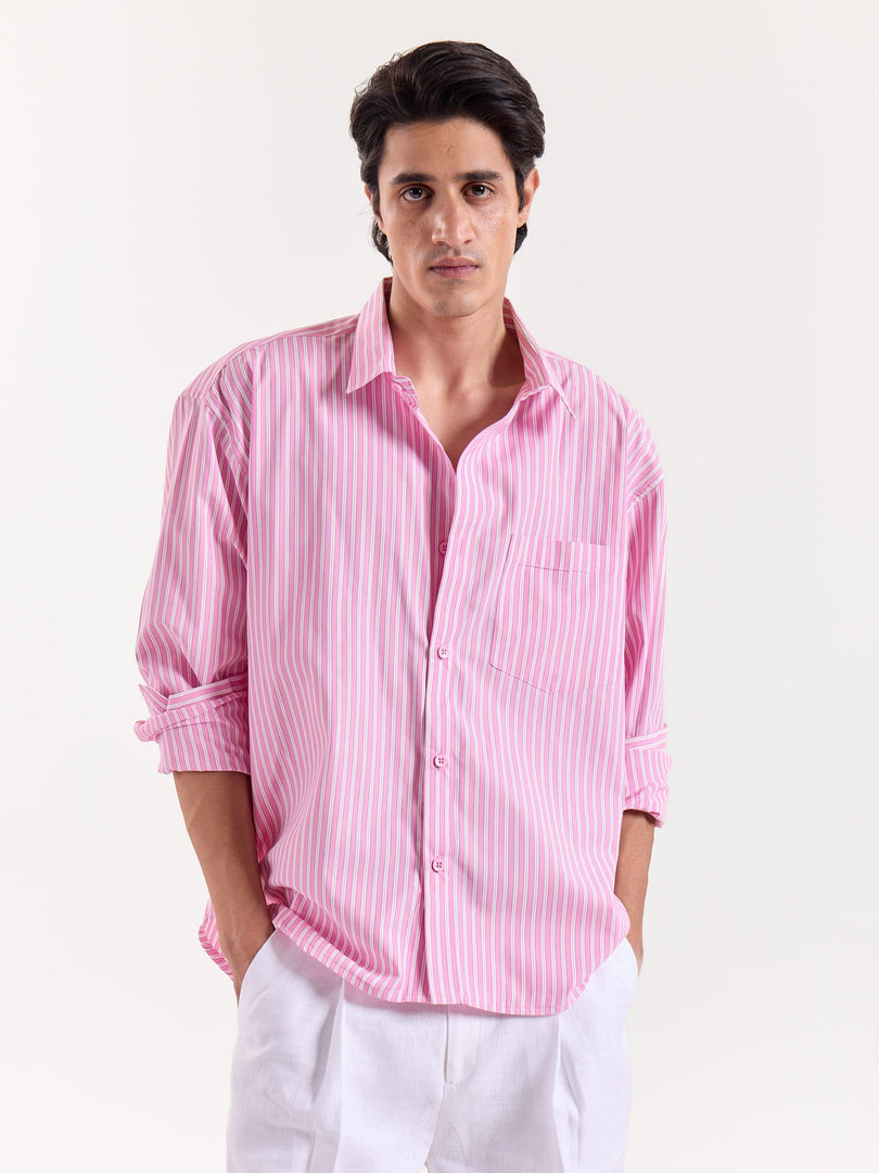 Pink & White Classic Striped Poplin Cropped Shirt