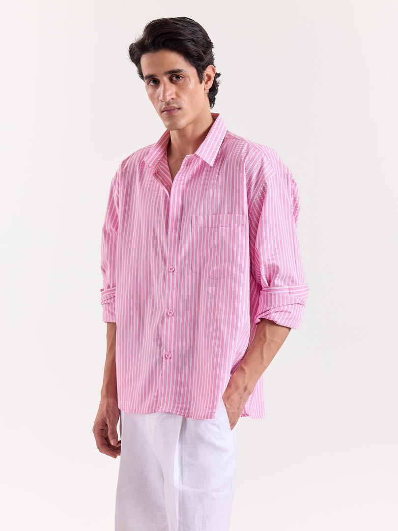 Pink & White Classic Striped Poplin Cropped Shirt