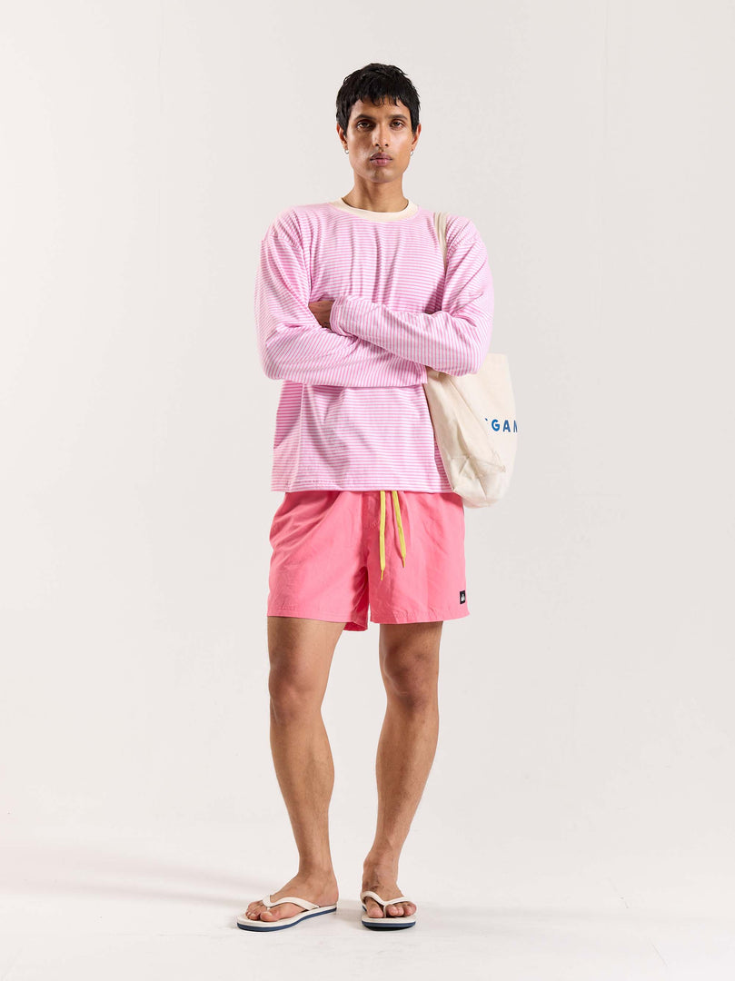 Pink & White Striped Loose Fit Cropped T-Shirt