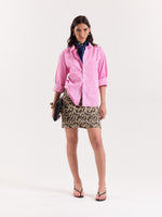 Load image into Gallery viewer, Pink &amp; White Striped Poplin Cropped Shirt