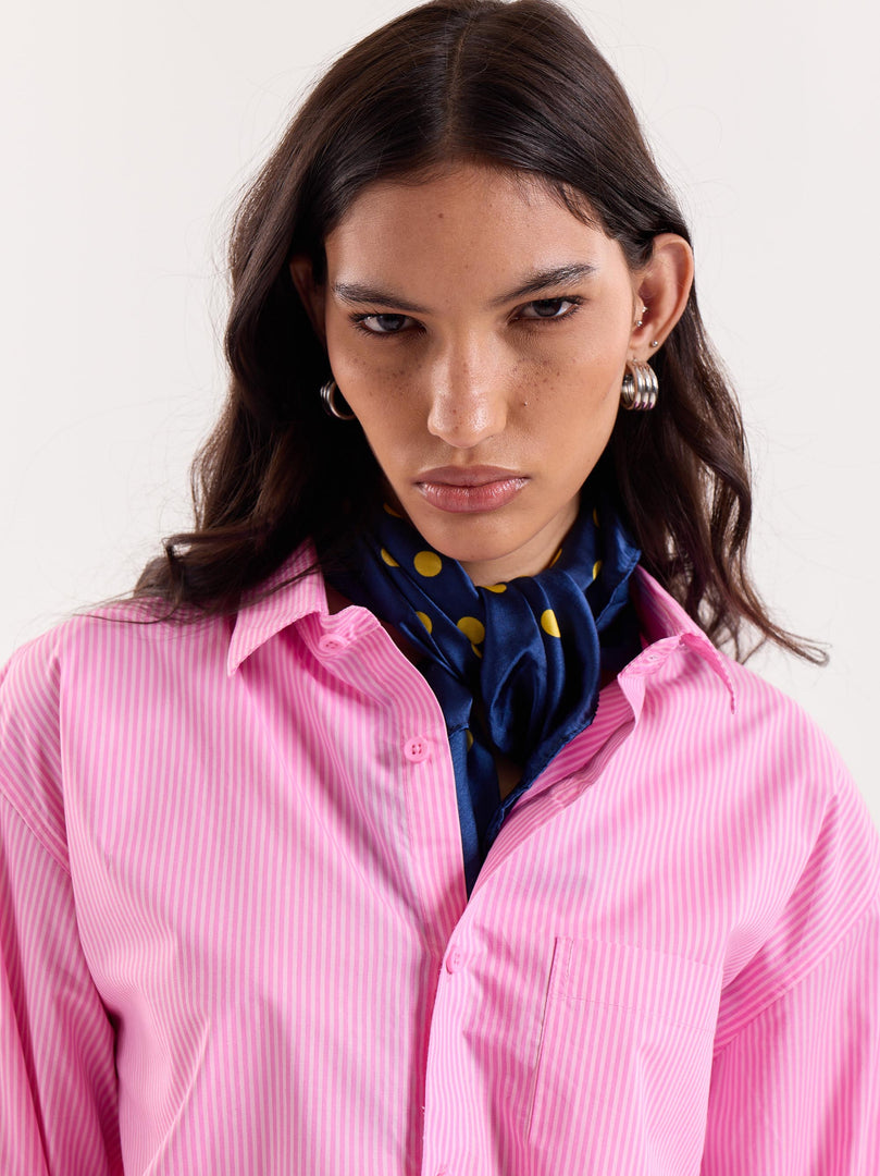 Pink & White Striped Poplin Cropped Shirt