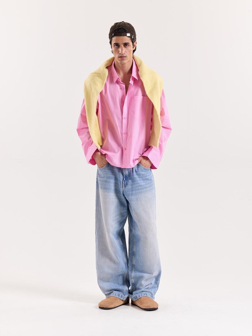 Pink & White Striped Poplin Cropped Shirt