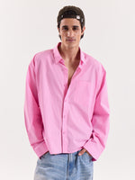Load image into Gallery viewer, Pink &amp; White Striped Poplin Cropped Shirt