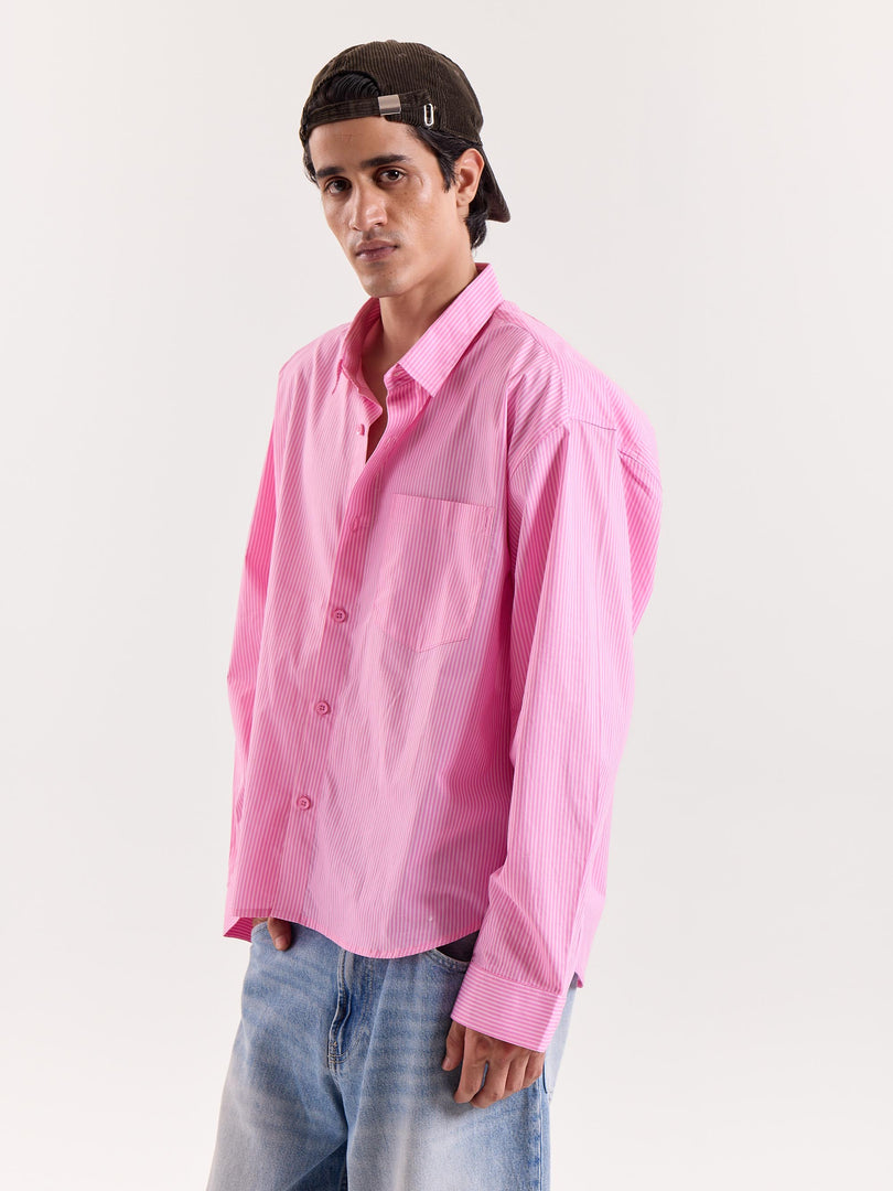 Pink & White Striped Poplin Cropped Shirt