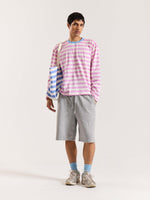 Load image into Gallery viewer, Pink &amp; White Thick Striped Loose Fit Cropped T-Shirt