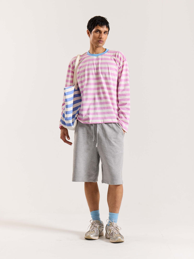 Pink & White Thick Striped Loose Fit Cropped T-Shirt
