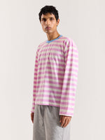 Load image into Gallery viewer, Pink &amp; White Thick Striped Loose Fit Cropped T-Shirt