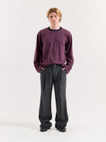 Load image into Gallery viewer, Plum &amp; Navy Chambray Striped Loose Fit Cropped T-Shirt