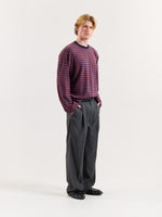 Load image into Gallery viewer, Plum &amp; Navy Chambray Striped Loose Fit Cropped T-Shirt