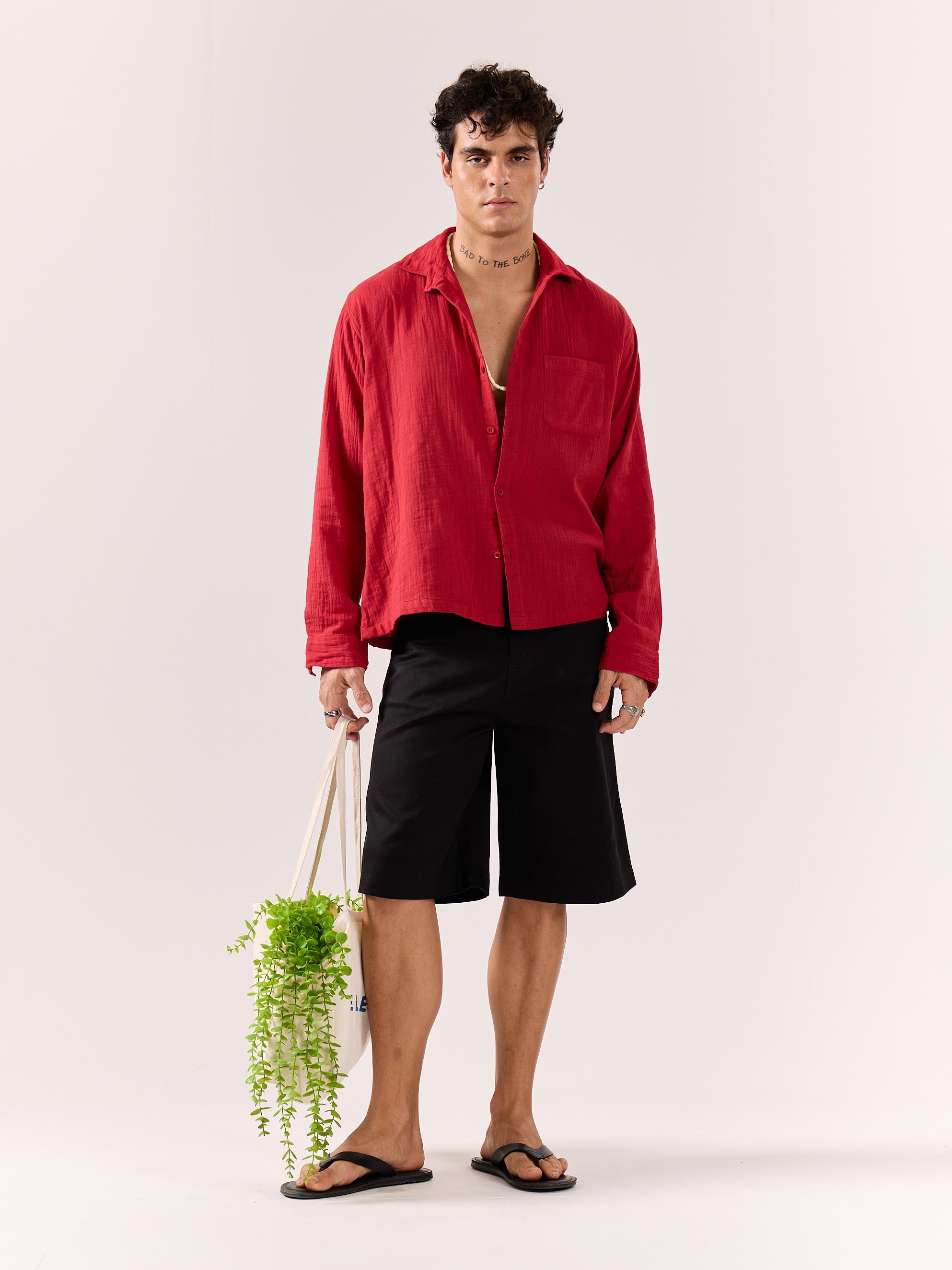 Buy Cherry Red Gauze Holiday Shirt (Pre-Order) Online at Best