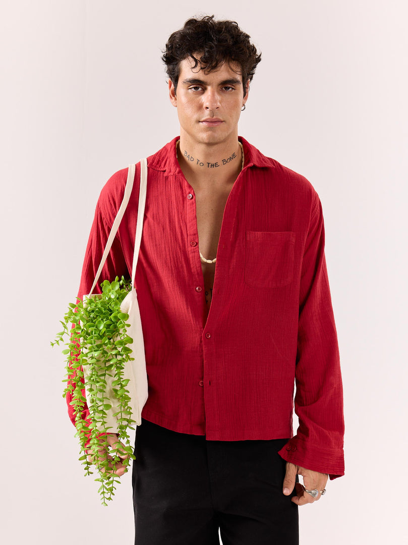 cherry red dress shirt Lambskin Suede Shirt