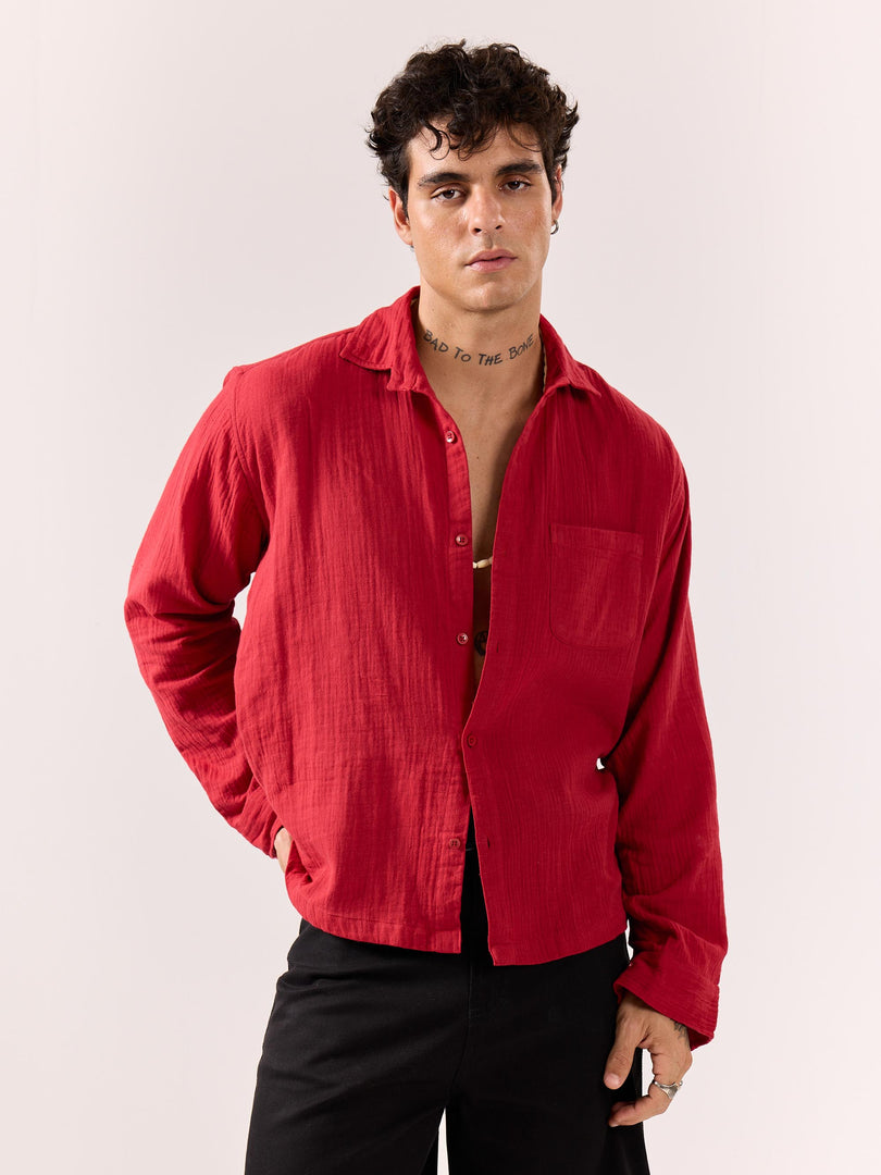 Cherry Red Gauze Holiday Shirt (Pre-Order)