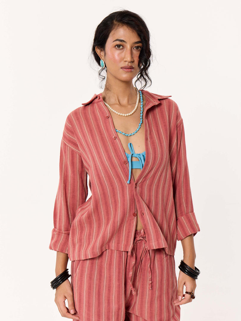 Red Clay Striped Gauze Holiday Shirt