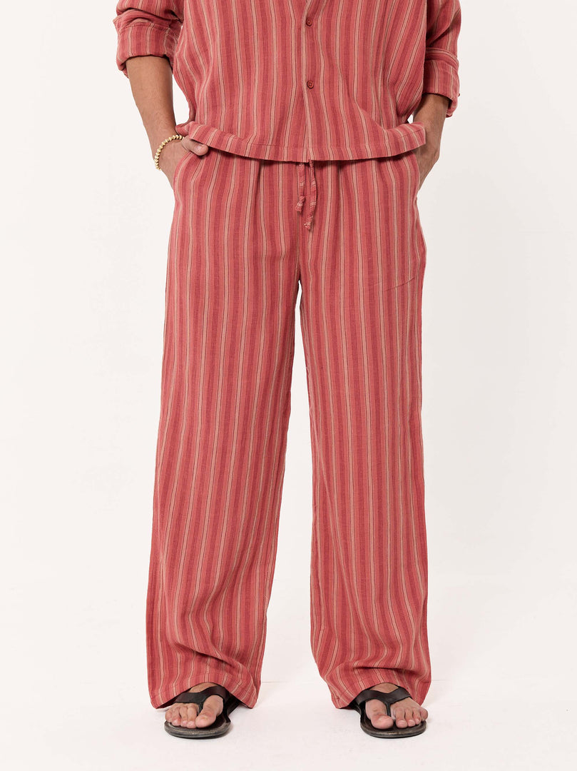Red Clay Striped Gauze Pull-on Pants