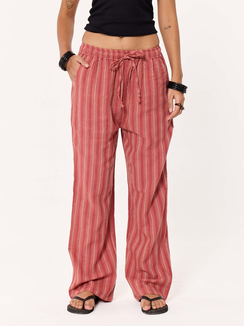 Red Clay Striped Gauze Pull-on Pants
