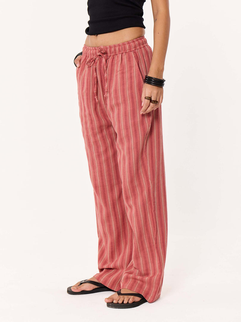 Red Clay Striped Gauze Pull-on Pants