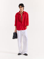 Load image into Gallery viewer, Red Linen Cropped Shirt