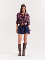Load image into Gallery viewer, Red &amp; Navy Madras Checks Cropped Shirt