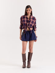 Red & Navy Madras Checks Cropped Shirt