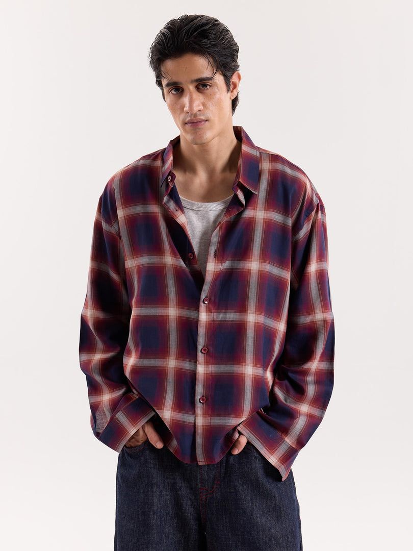 Red & Navy Madras Checks Cropped Shirt
