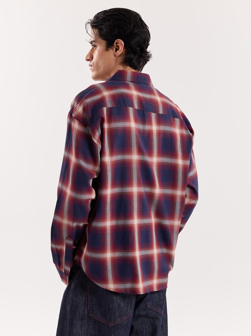 Red & Navy Madras Checks Cropped Shirt