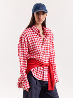 Load image into Gallery viewer, Red &amp; White Checks Linen Cropped Shirt