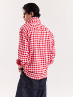 Load image into Gallery viewer, Red &amp; White Checks Linen Cropped Shirt