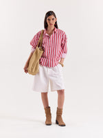Load image into Gallery viewer, Red &amp; White Striped Cropped Shirt